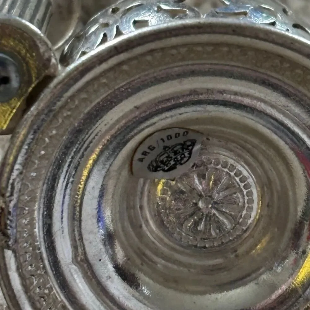 Silver Plated Salt & Pepper Container Holders With Cherub In Center